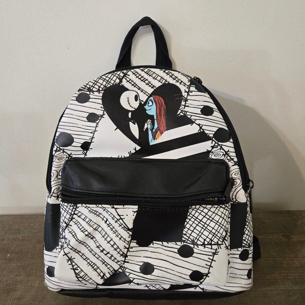 Disney Nightmare Before Christmas Jack Sally Mini Backpack Black White Patchwork
